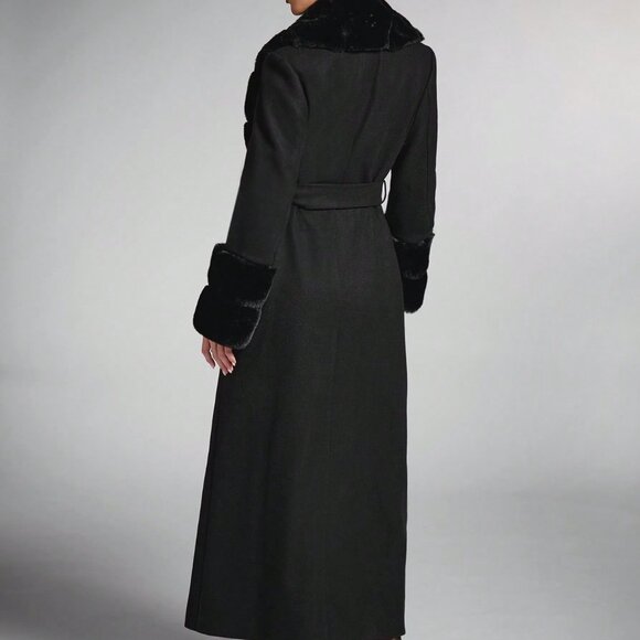 Black Elegant Women's Faux Fur Fluffy Shawl Collar Long Coat - Picture 2 of 7